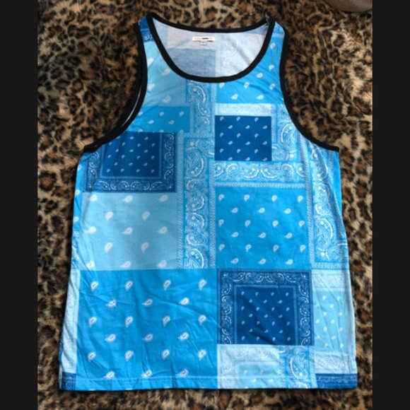 Bandana Patchwork Tank - Turquoise | NOWT | Men’s Size L - Slim Fit - Picture 3 of 3